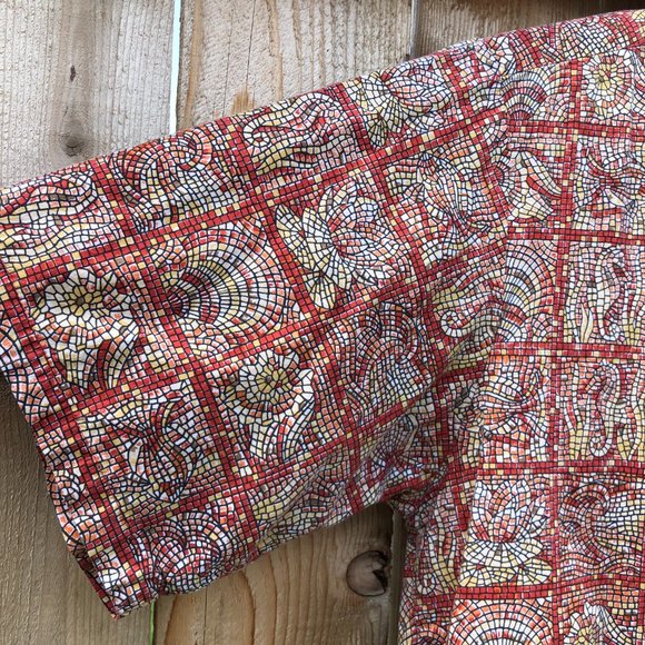 Tori Richard Men's Shirt Rust Red Mosaic Print Cotton Lawn Hawaiian Size L - Picture 10 of 11
